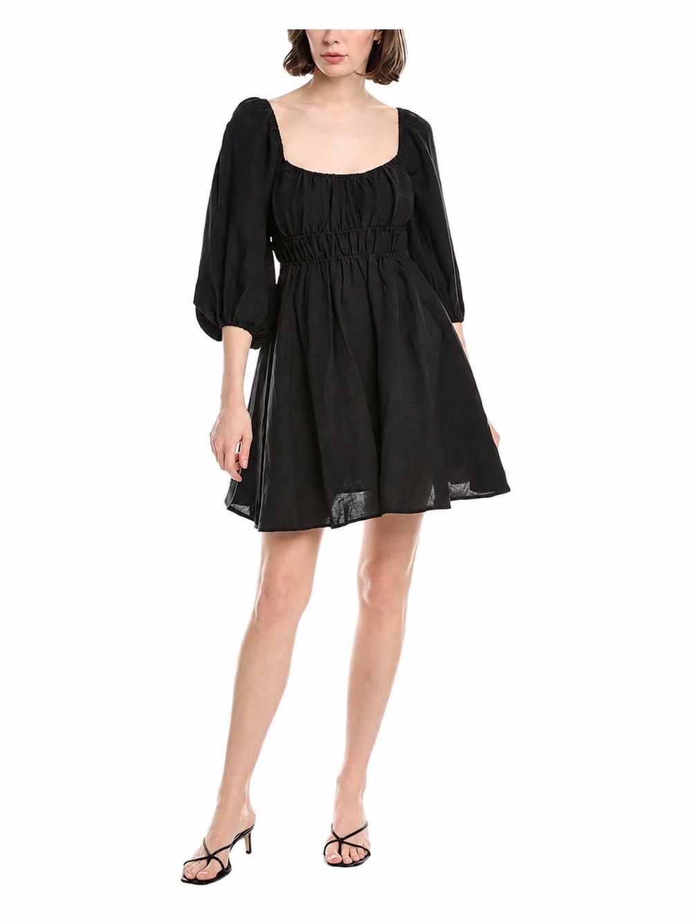 Black Puff Sleeve Square Neck Mini Dress